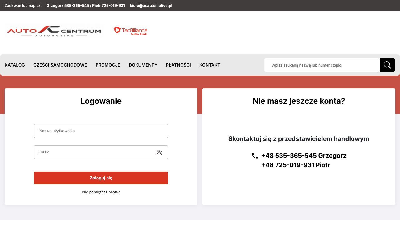 Podgląd platformy B2B AC Automotive